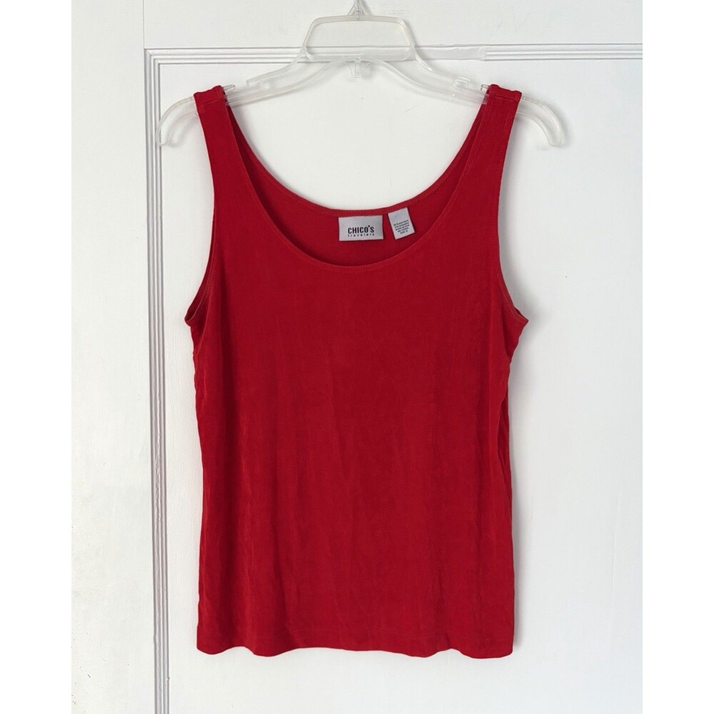 Chico’s Travelers Red Slinky Knit Scoop Sleeveless Tank Top Sz 2 (Large)